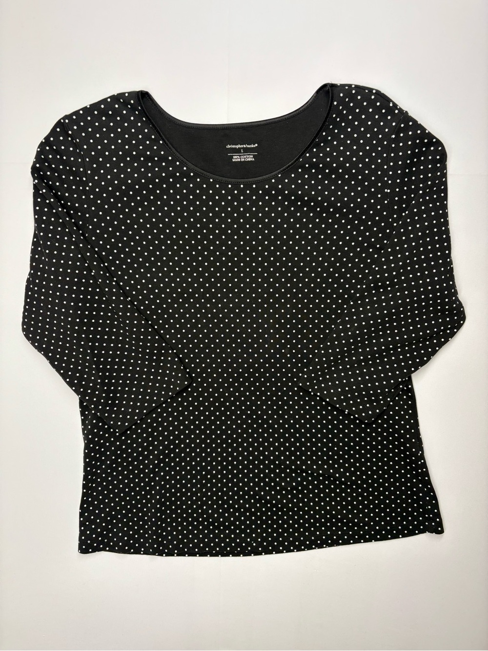 Christopher & Banks Black White Polka Dot Long Sleeve Tee